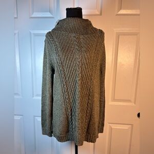 Talbots Olive Cowl Neck Cable Sweater
